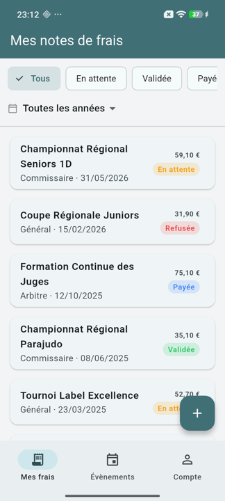 Suivi du statut des notes de frais dans l'application BOAND