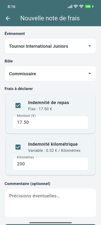 Déclaration d'une note de frais dans l'application BOAND